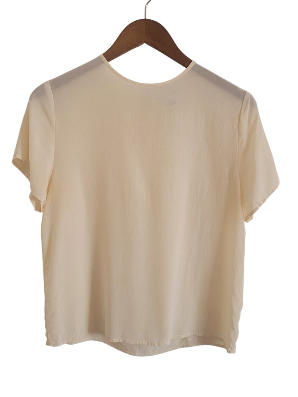 Vintage Hana Sung Lightweight Cream Silk Semi-Sheer Short Sleeve Blouse medium